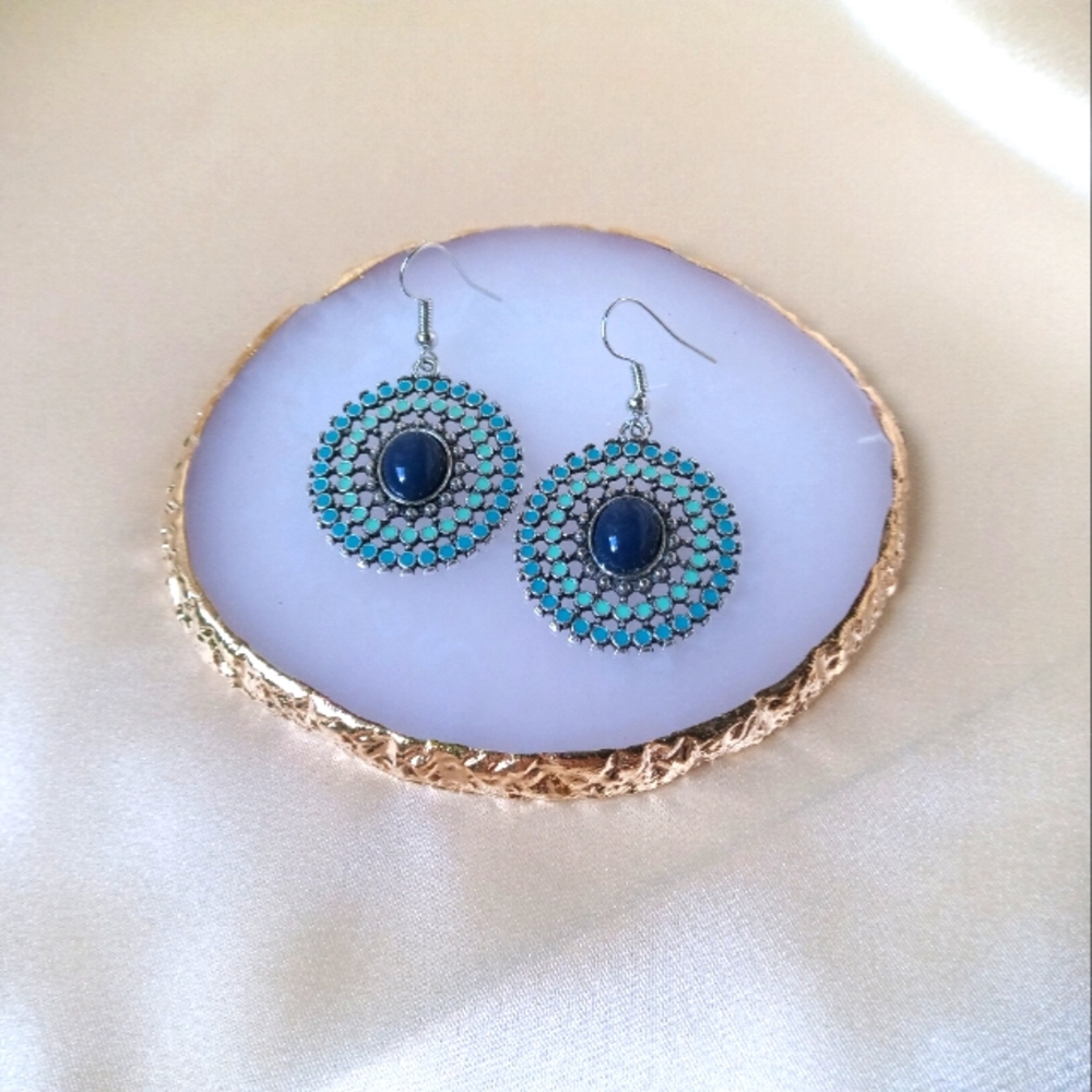 Boho Enamel blue water drop earrings